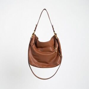 Fossil Hobo Bag Brown Pebbled Leather Crossbody Shoulder Bag